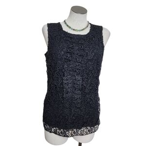 INC Black Lace Front Scoop Neck Sleeveless Fully Lined Women's Top Size M